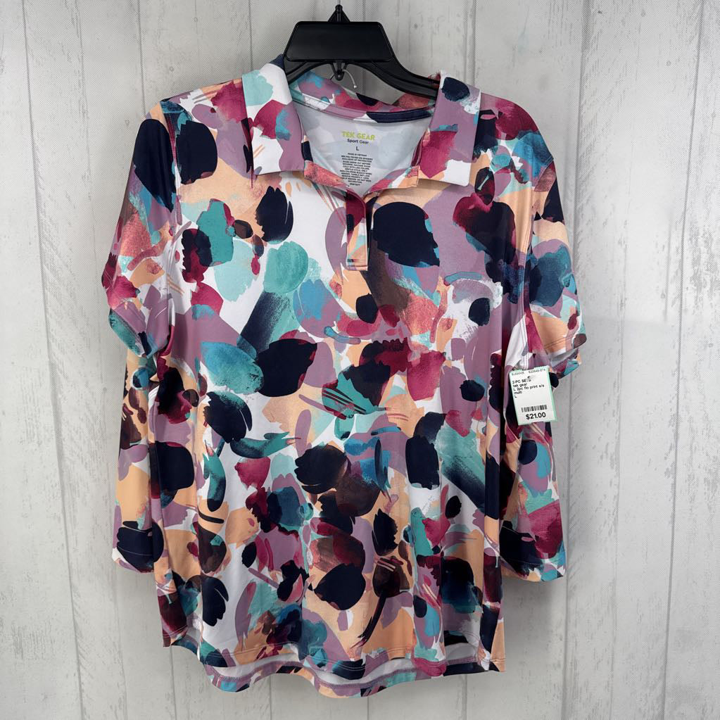 L 2pc flo print s/s polo & skort set