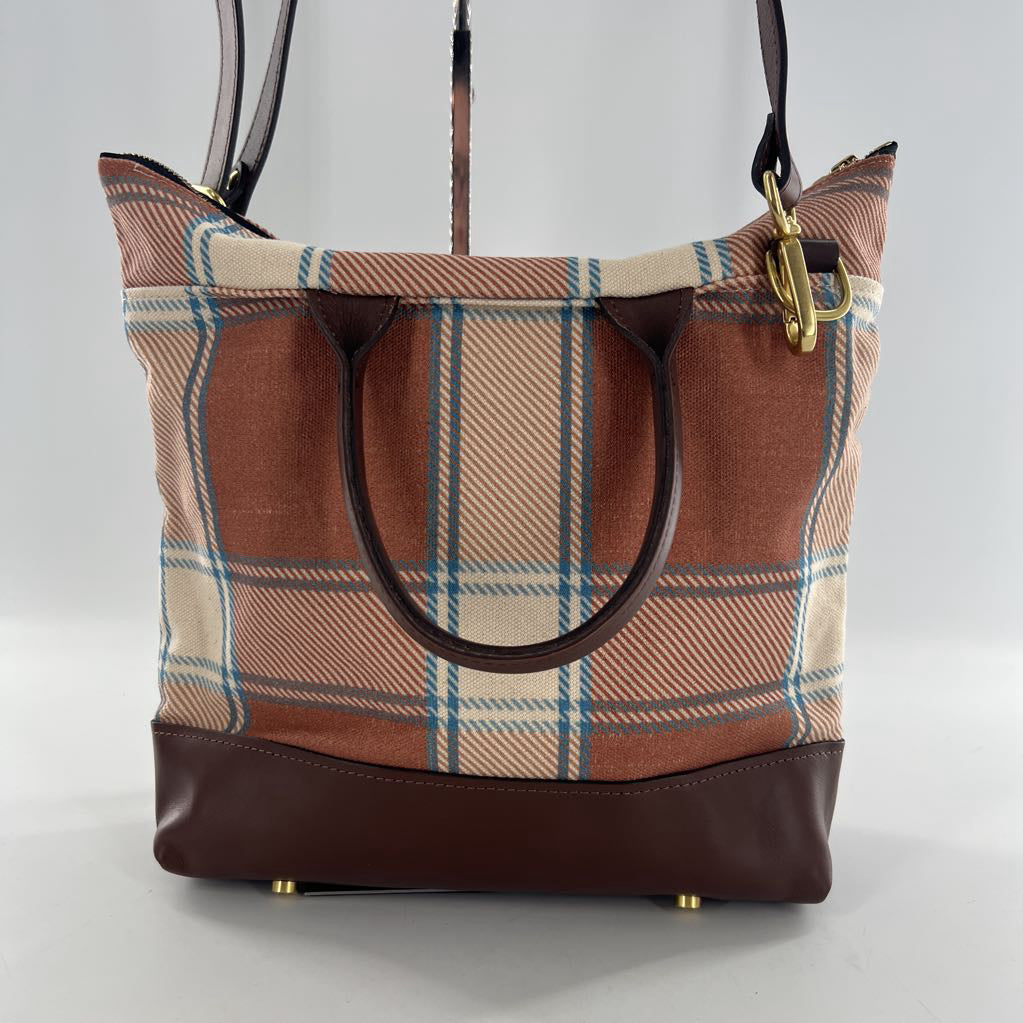 plaid dual handle tote