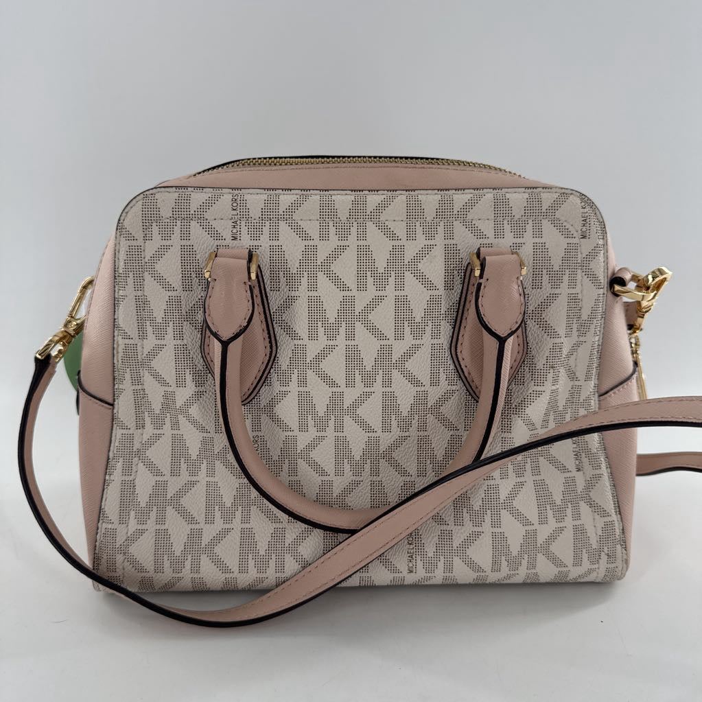 dual handle monogram satchel