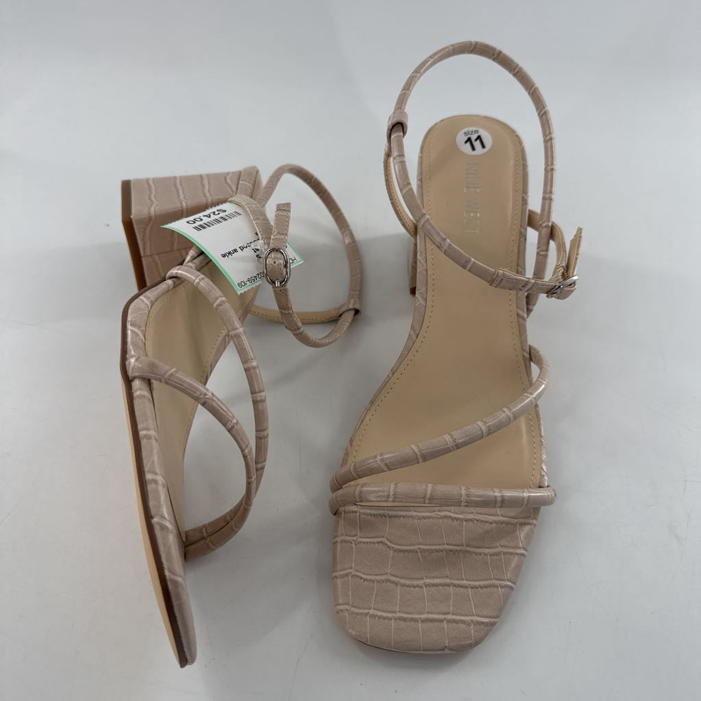 11 embossed ankle strap low heel sandal