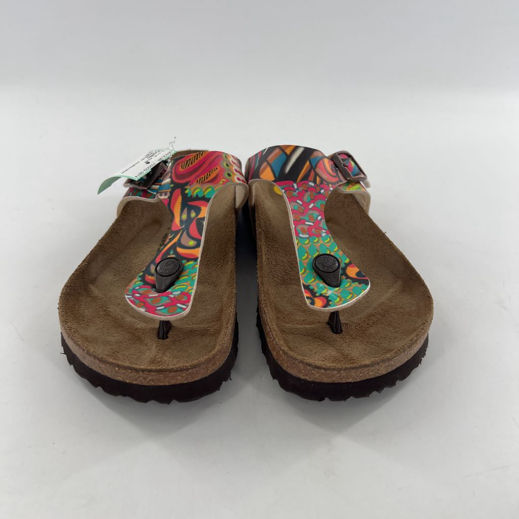 7 leather multicolor t-strap sandal