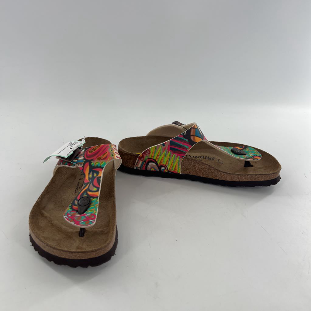 7 leather multicolor t-strap sandal
