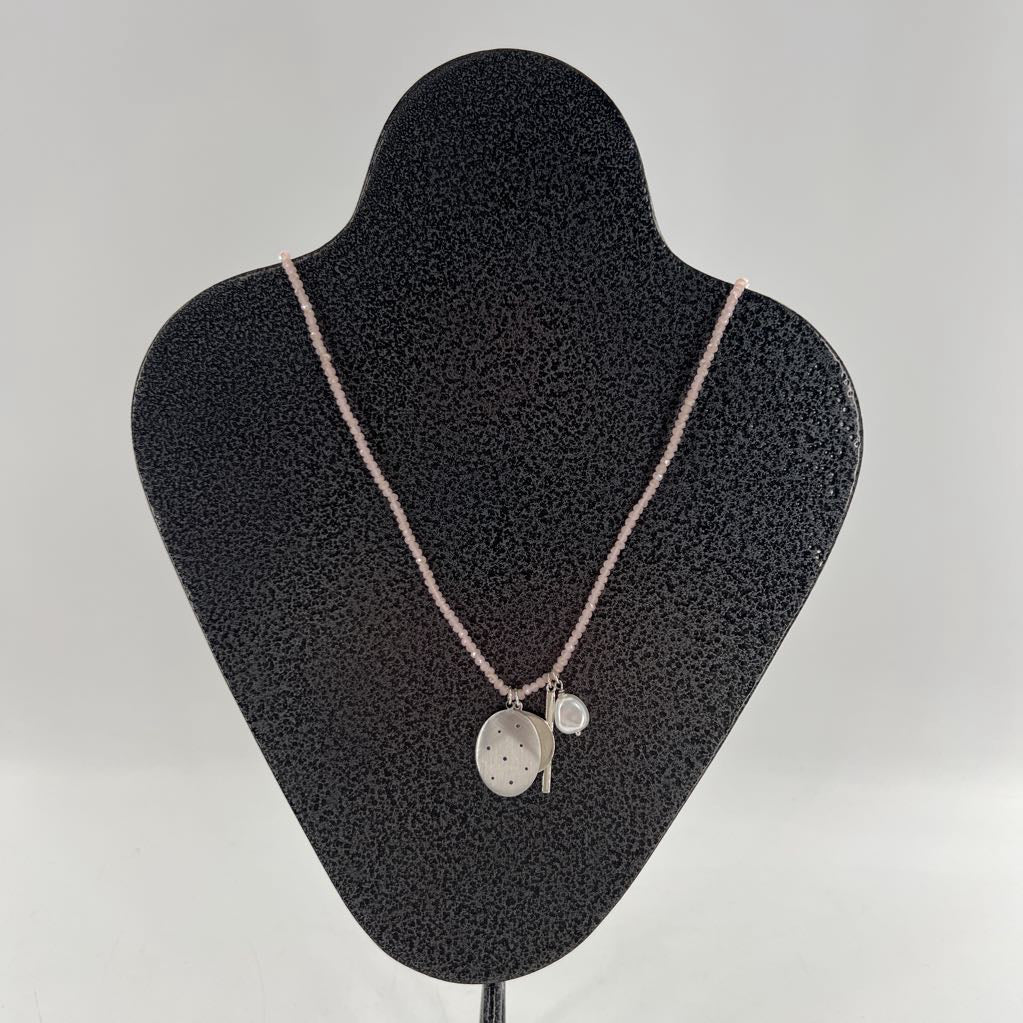 17" pink and silver charm necklace