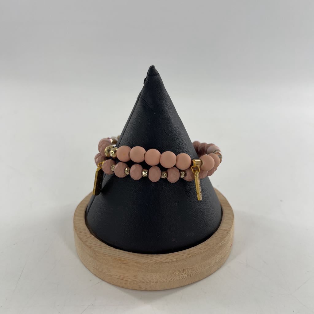 blush & gold beaded stretch bracelet stack