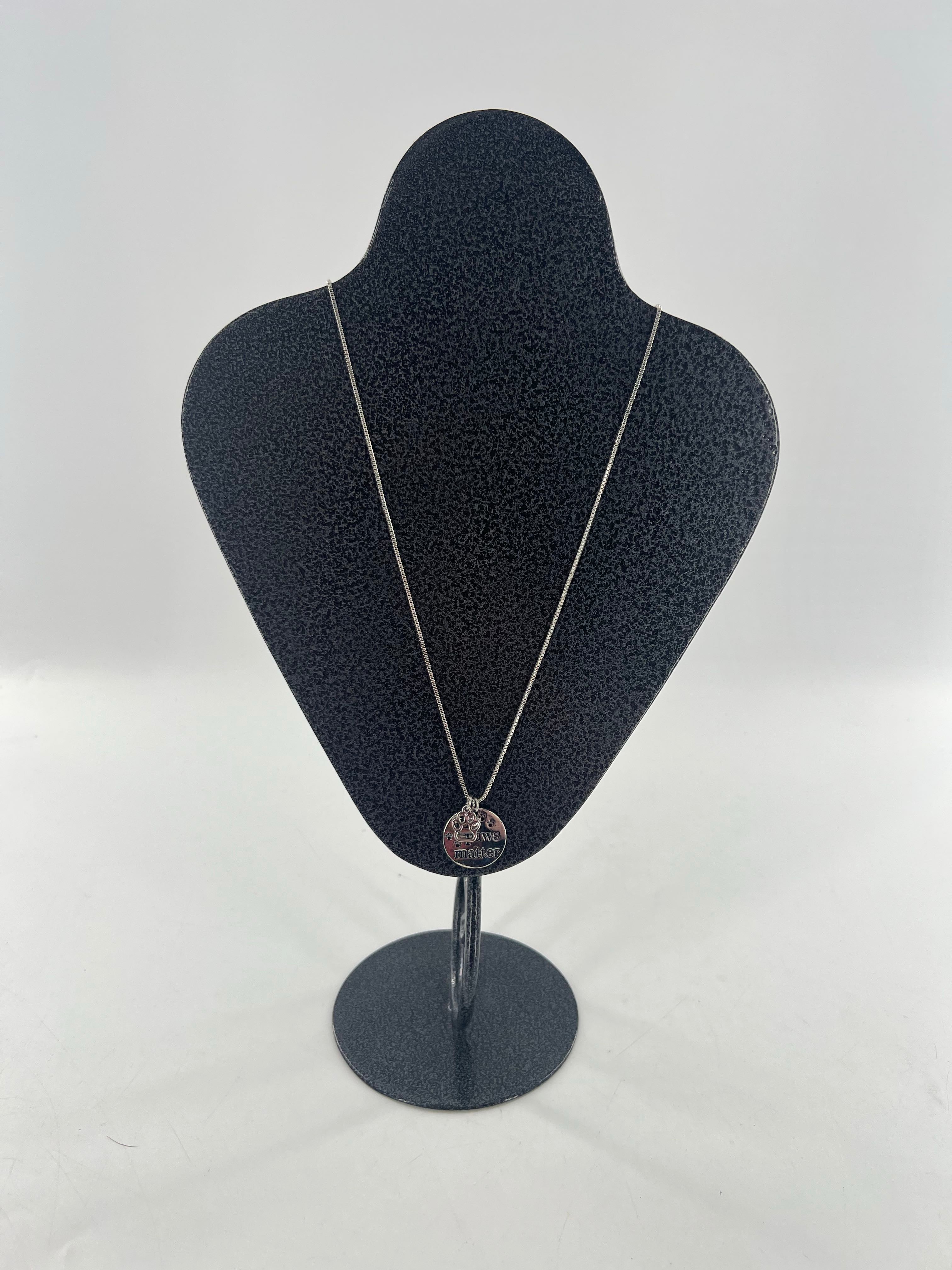 12" silver tone paw print charm necklace
