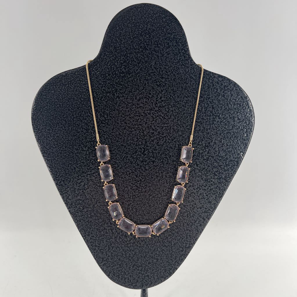 16" gold tone pink stone necklace