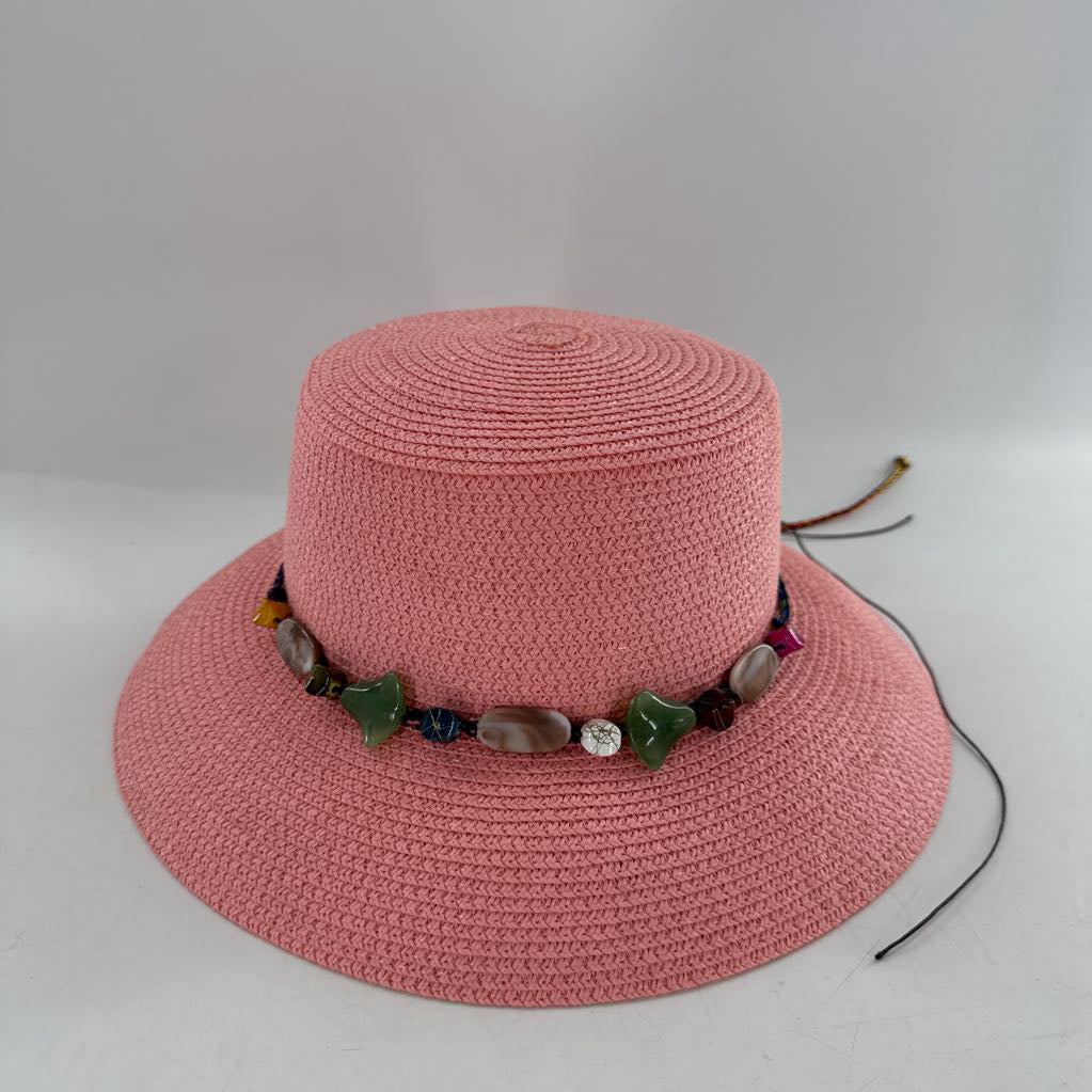 straw sun hat w/ stone embelished ribbon