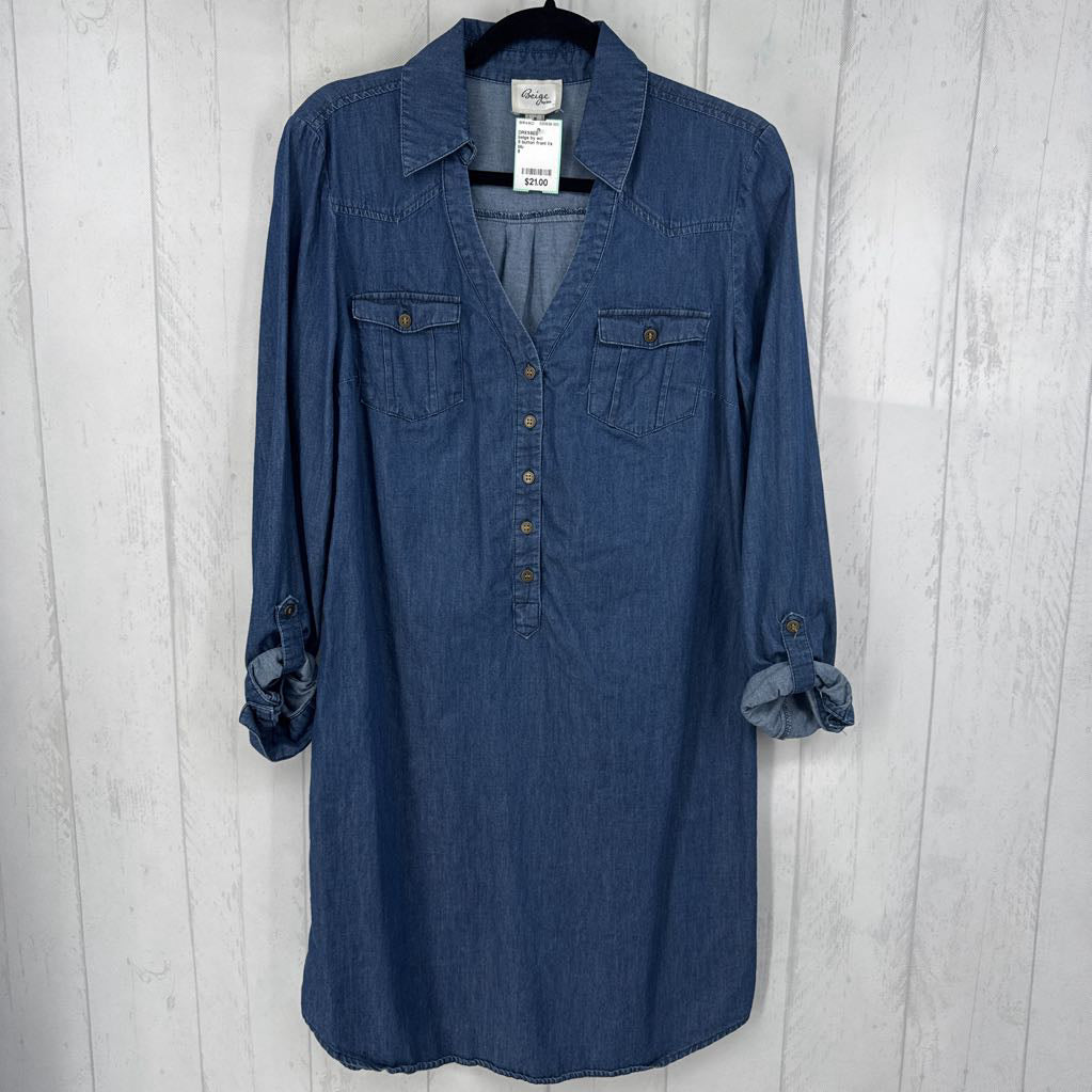 8 button front l/s denim dress