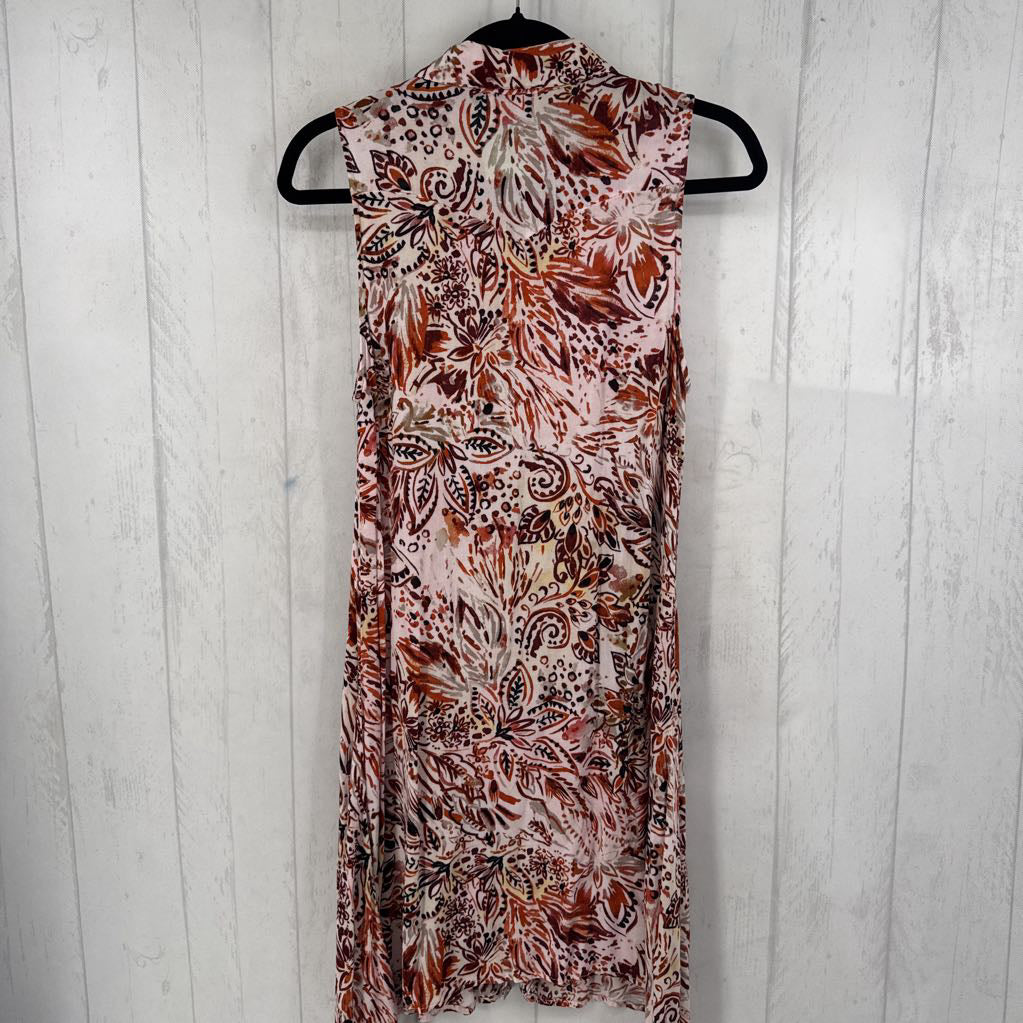 L flo print button down slvls dress