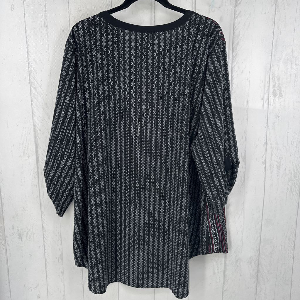 3X striped button down 3/4 slv top