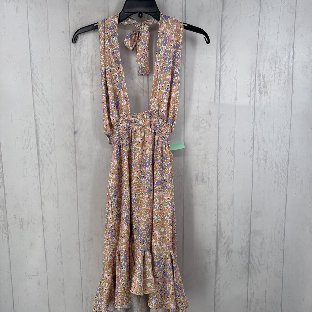 L flower print ruffle halter dress