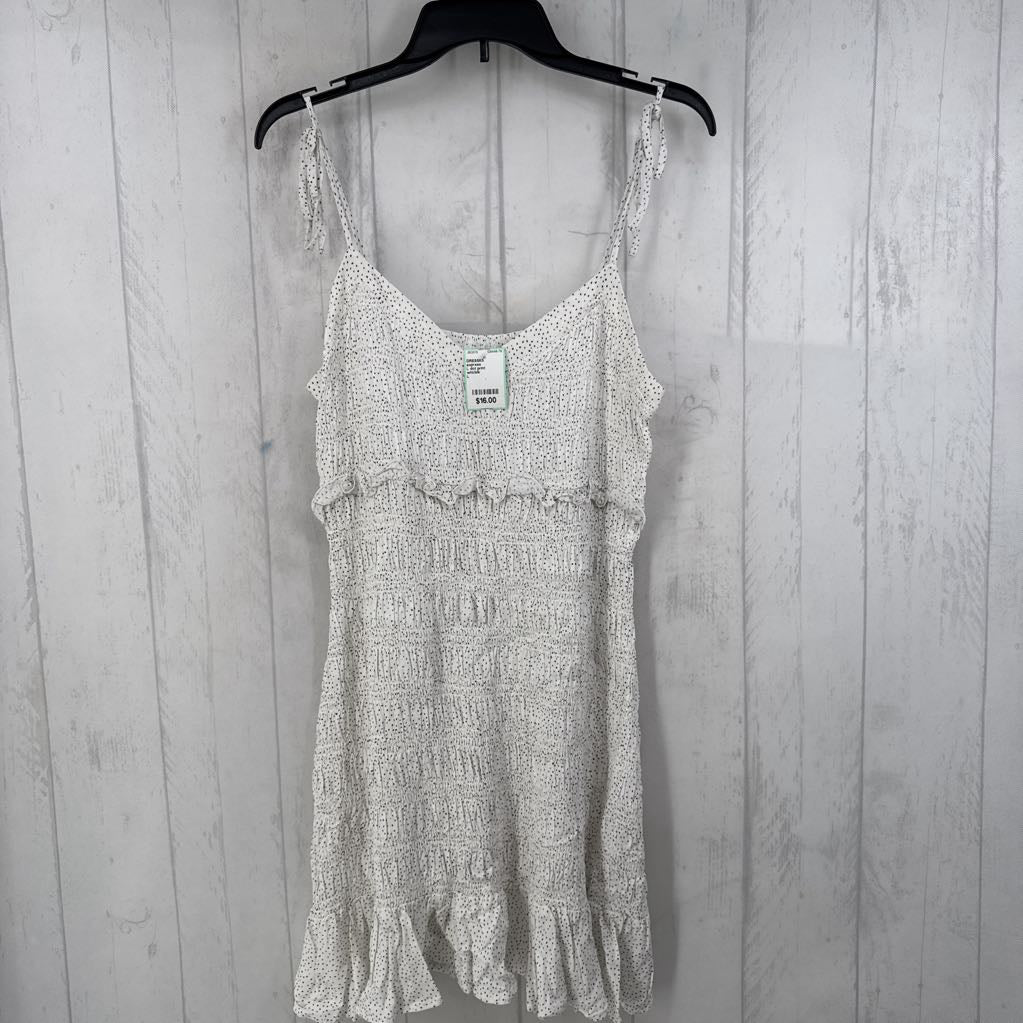 L dot print smocked ruffle dress