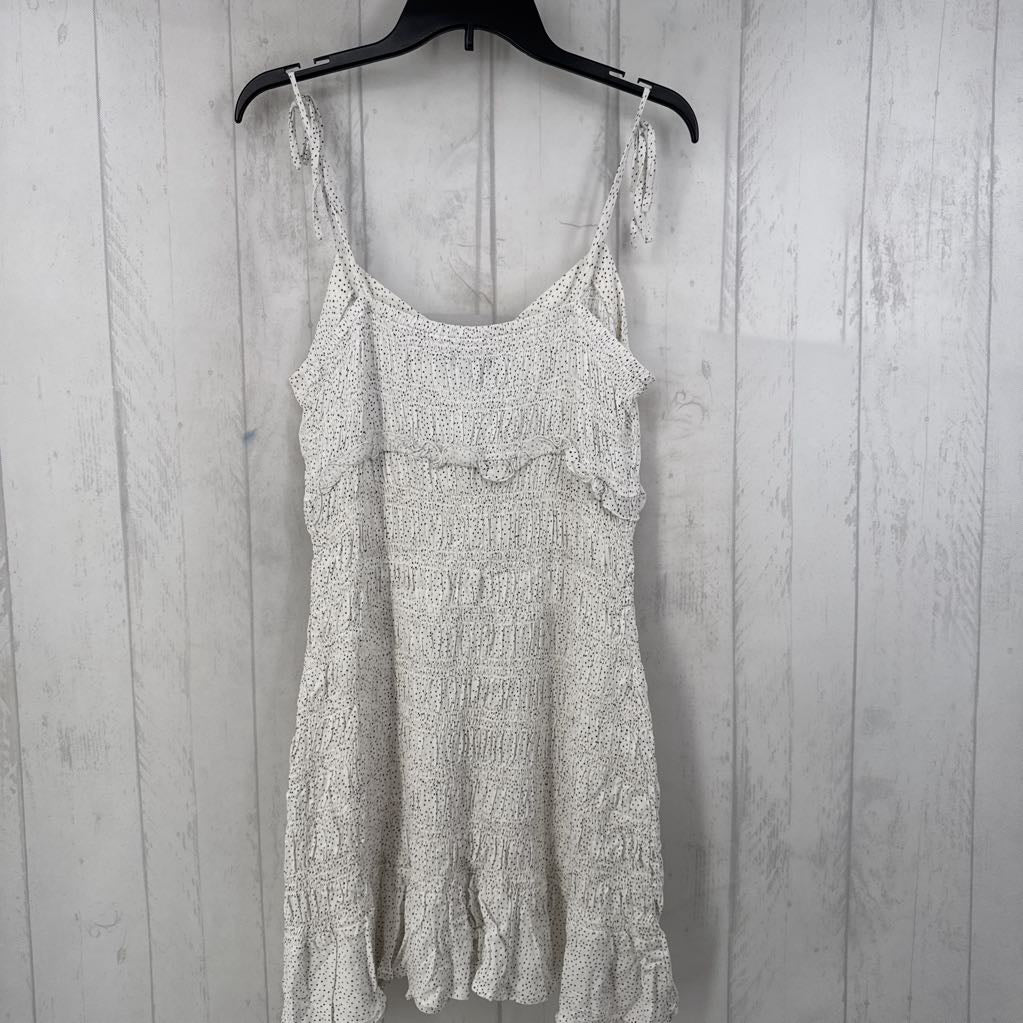 L dot print smocked ruffle dress