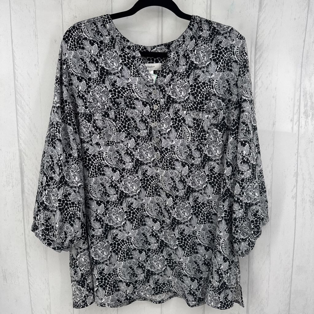 2X paisley print 1/2 button down 3/4 slv top