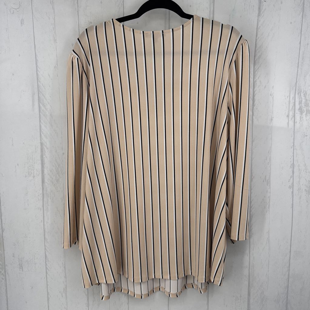 3X striped v-neck 3/4 slv top