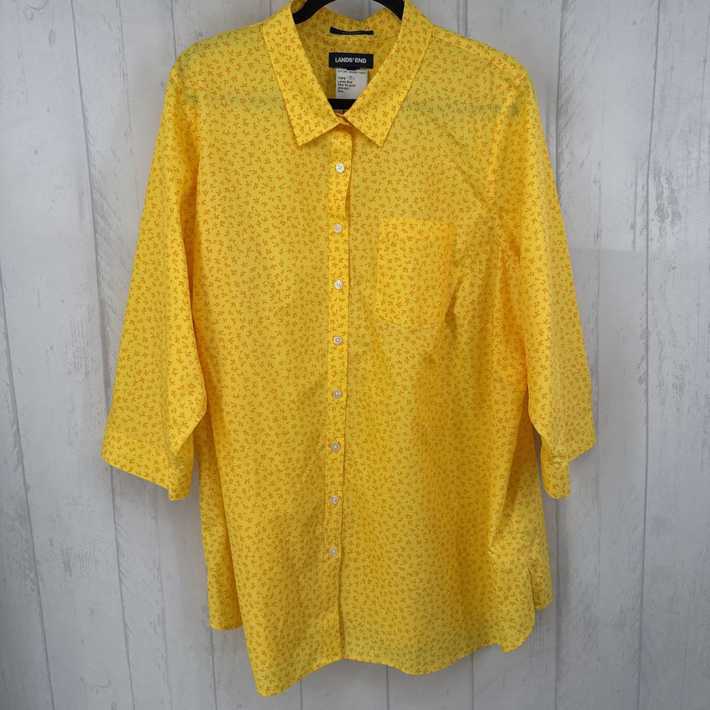 24w flo print button down 3/4 slv top