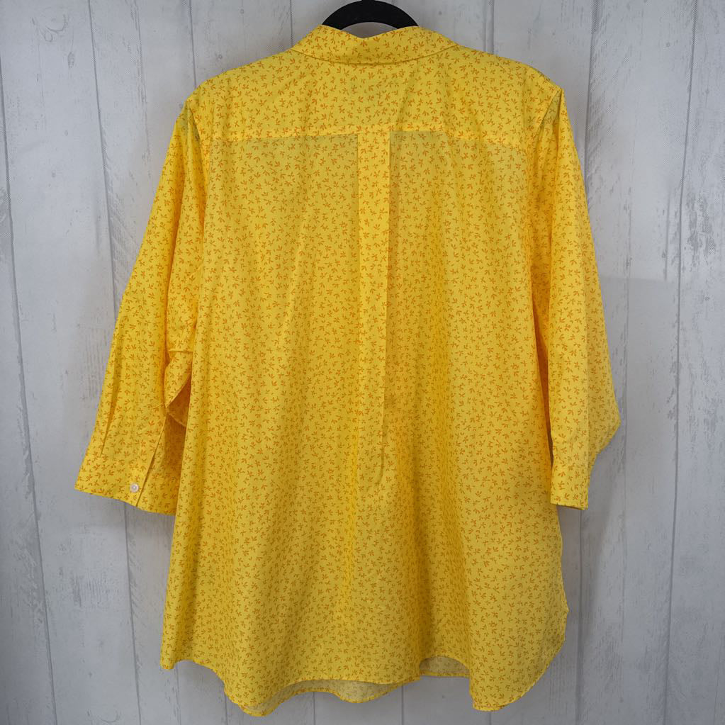 24w flo print button down 3/4 slv top