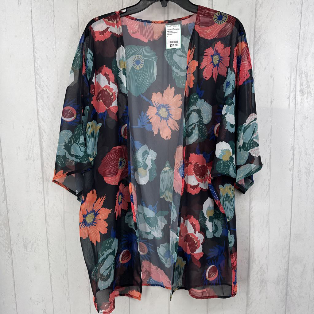 L sheer flo print dolman slv cardi