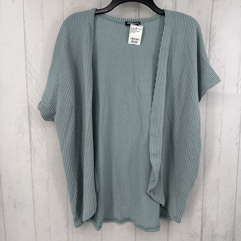 S textured open front s/s cardi