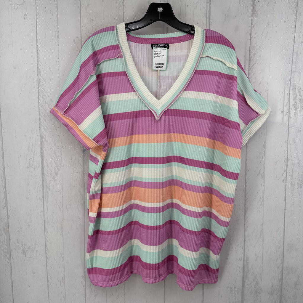 S striped v-neck s/s top