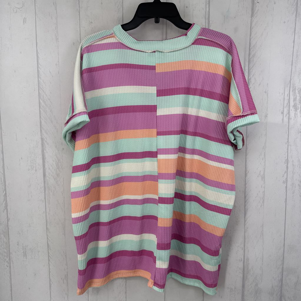 L striped v-neck s/s top