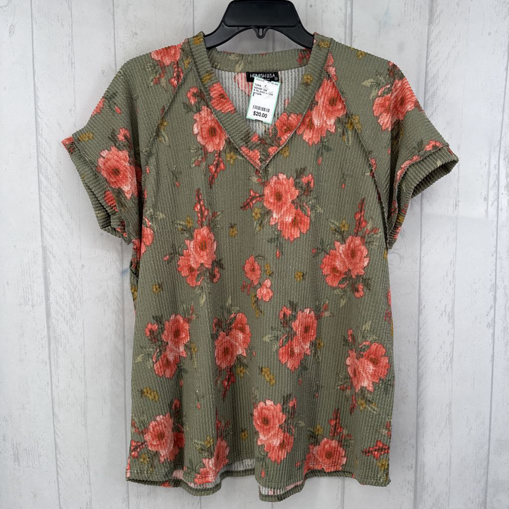 S flo print v-neck s/s top