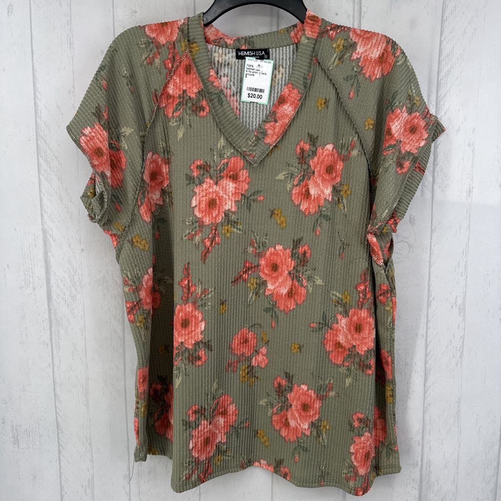 S flo print v-neck s/s top