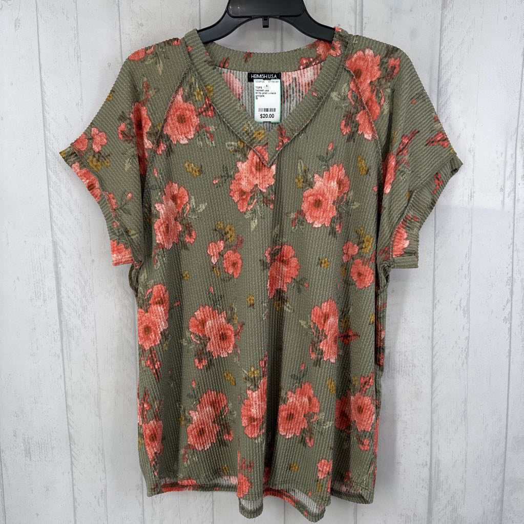 M flo print v-neck s/s top
