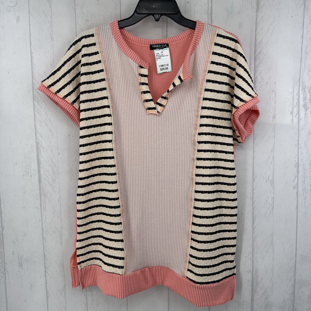 S striped split neck s/s top