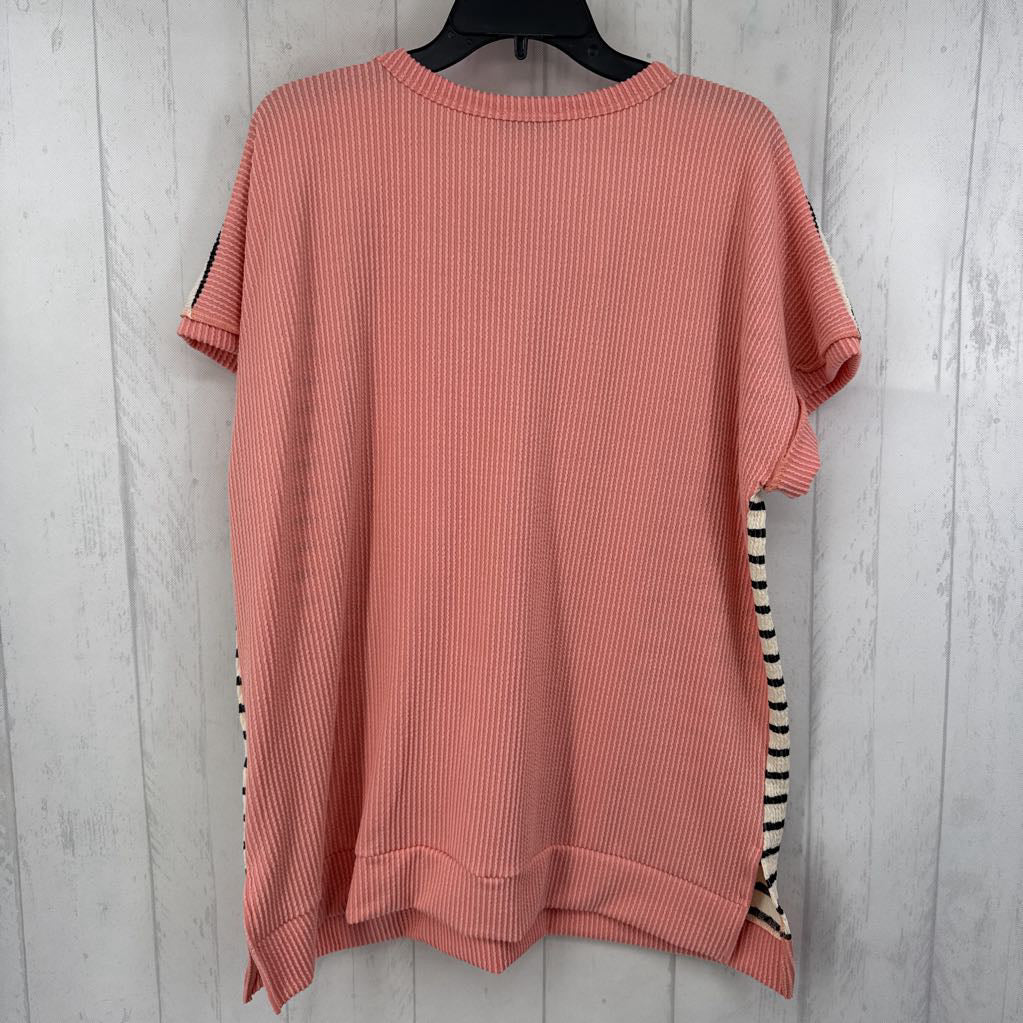 L striped split neck s/s top