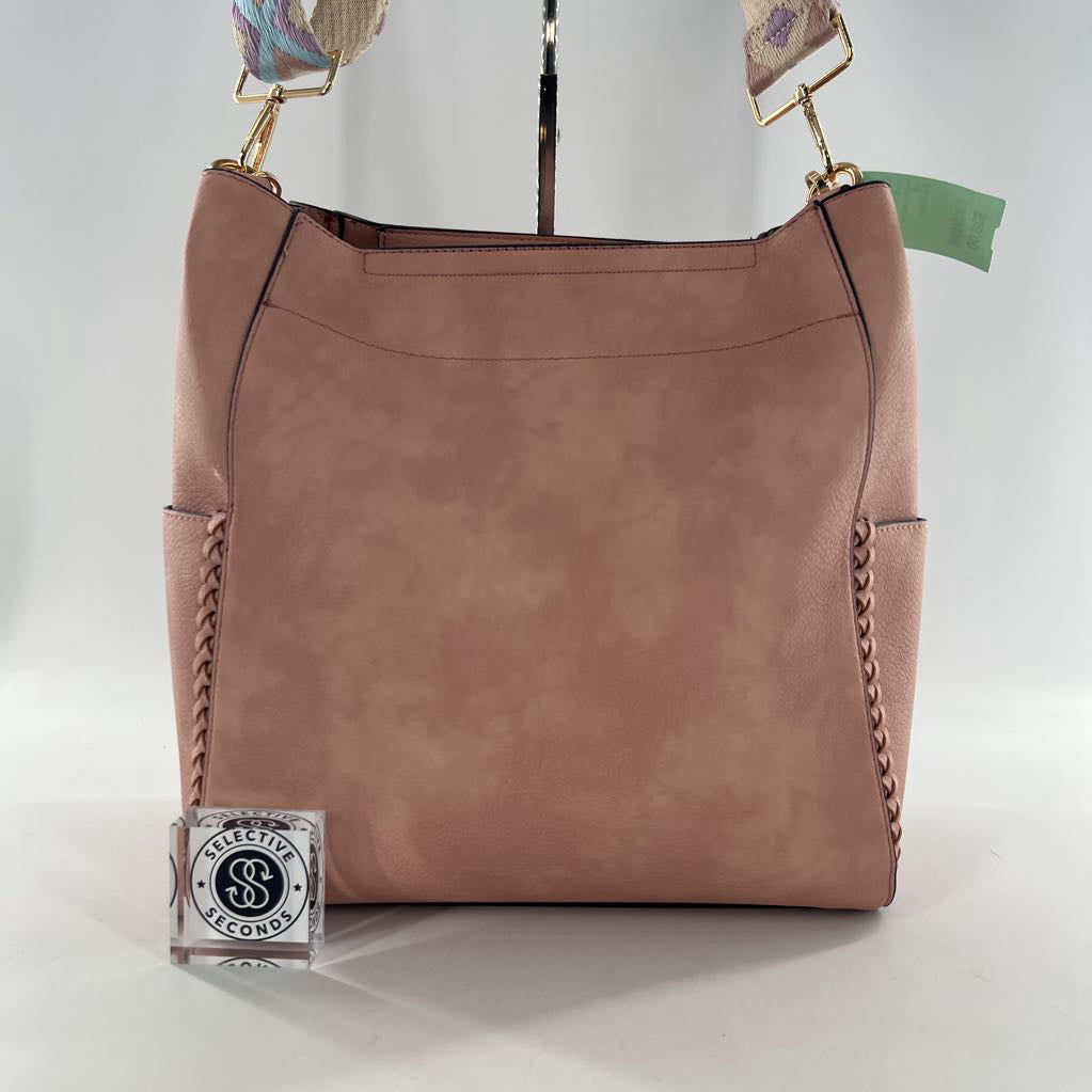 vegan leather bucket bag w/ woven strap