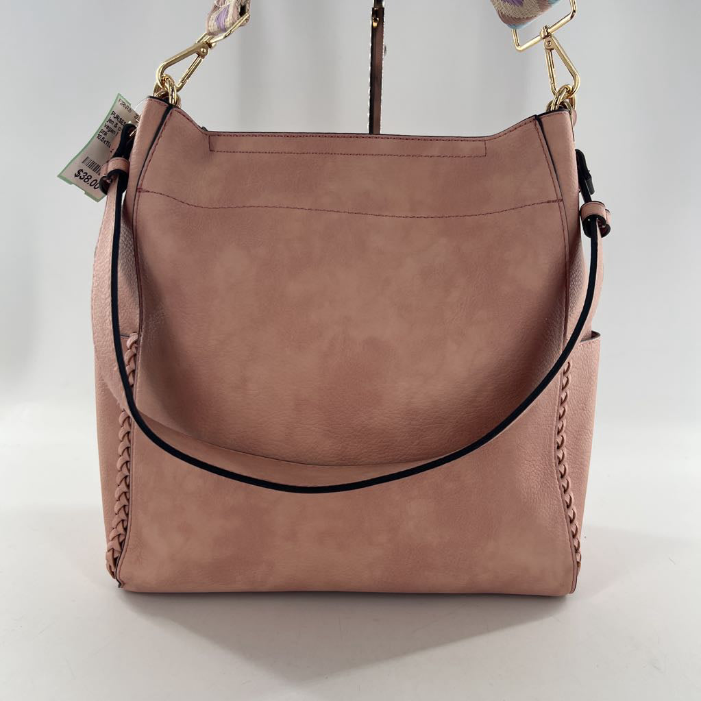 vegan leather bucket bag w/ woven strap
