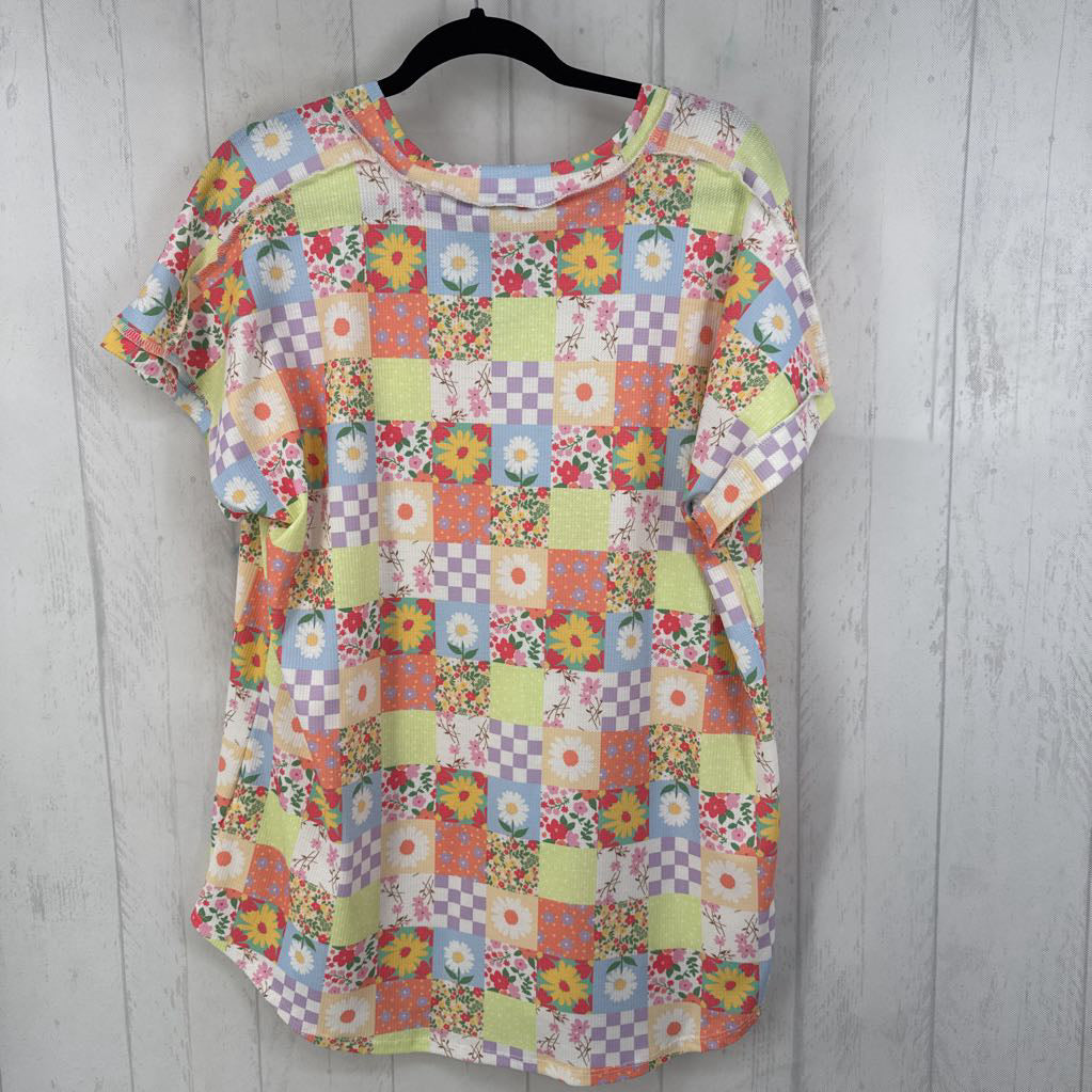3X patchwork v-neck s/s tee