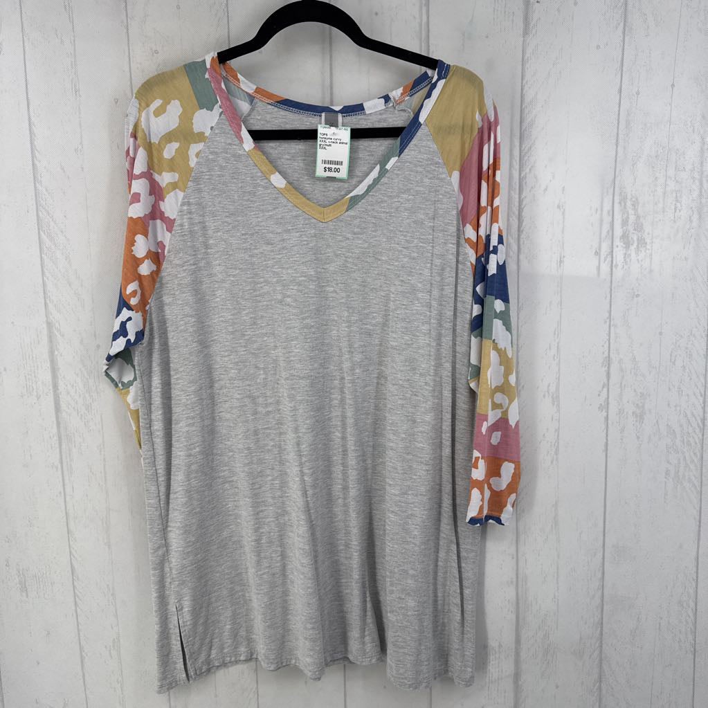 XXXL v-neck animal print slv tee 3/4 slv