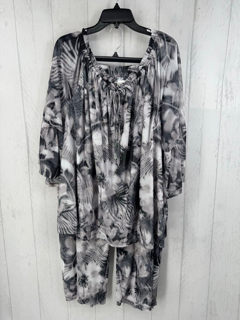 2X/3X 2pc mesh leaf print pant set
