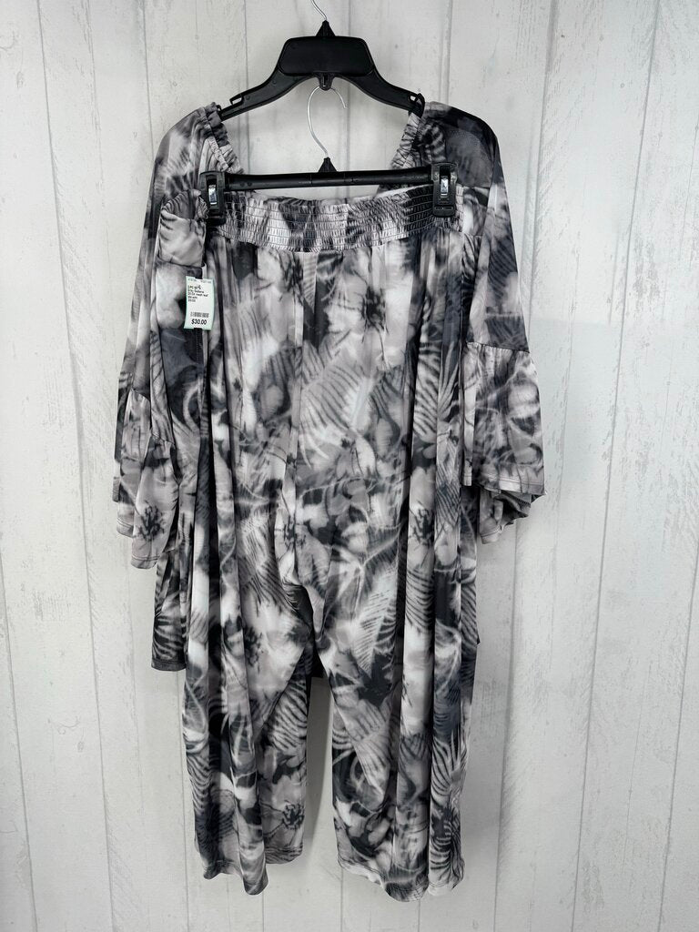 2X/3X 2pc mesh leaf print pant set