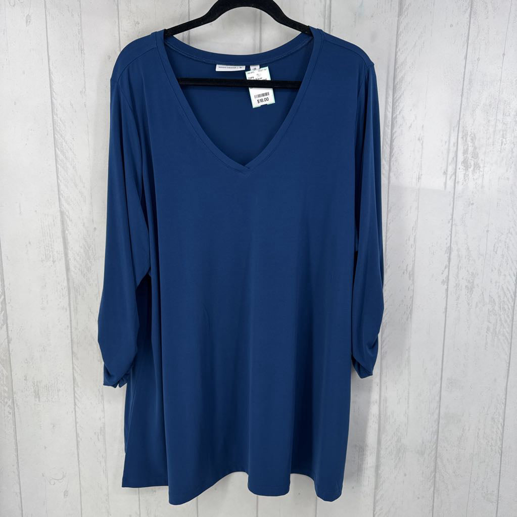2X v-neck ruched 3/4 slv tunic