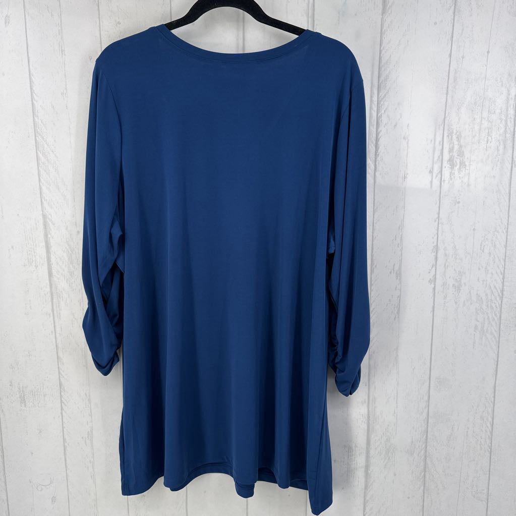 2X v-neck ruched 3/4 slv tunic
