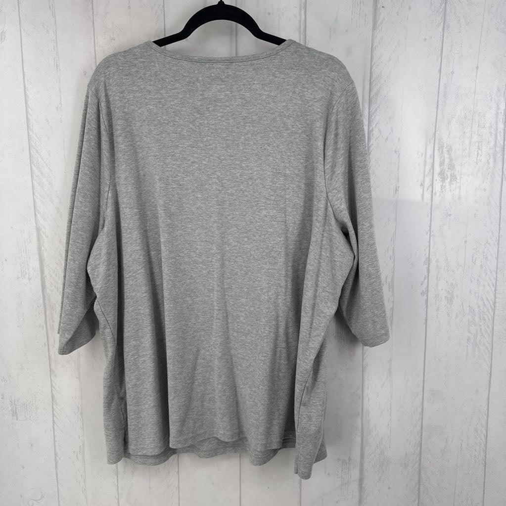 3X embelished scalloped neck 3/4 slv top
