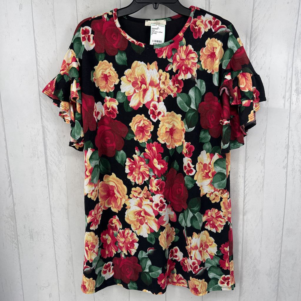 S flo print ruffled slv dress s/s