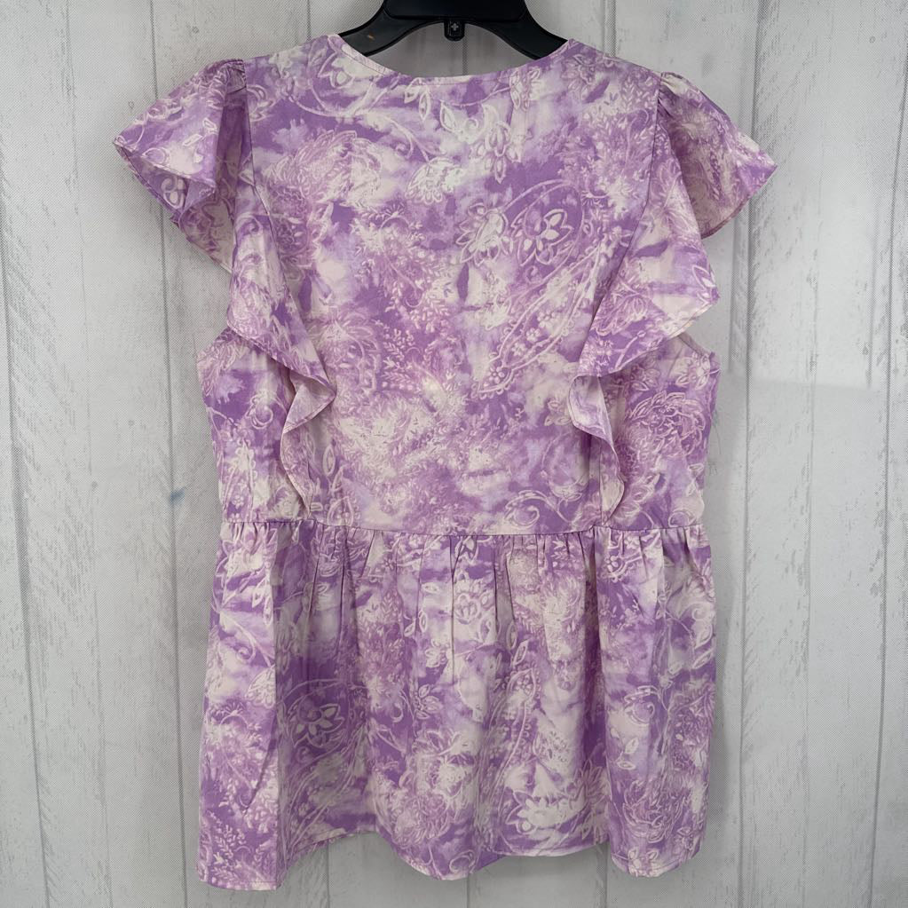 M flo print v-neck fluter slv top