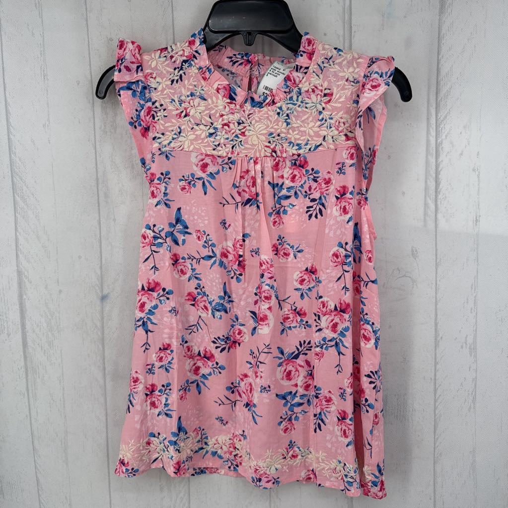 S flo print embroidered cap slv top
