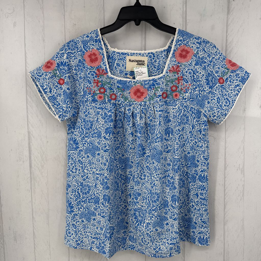 S flo print square neck s/s top