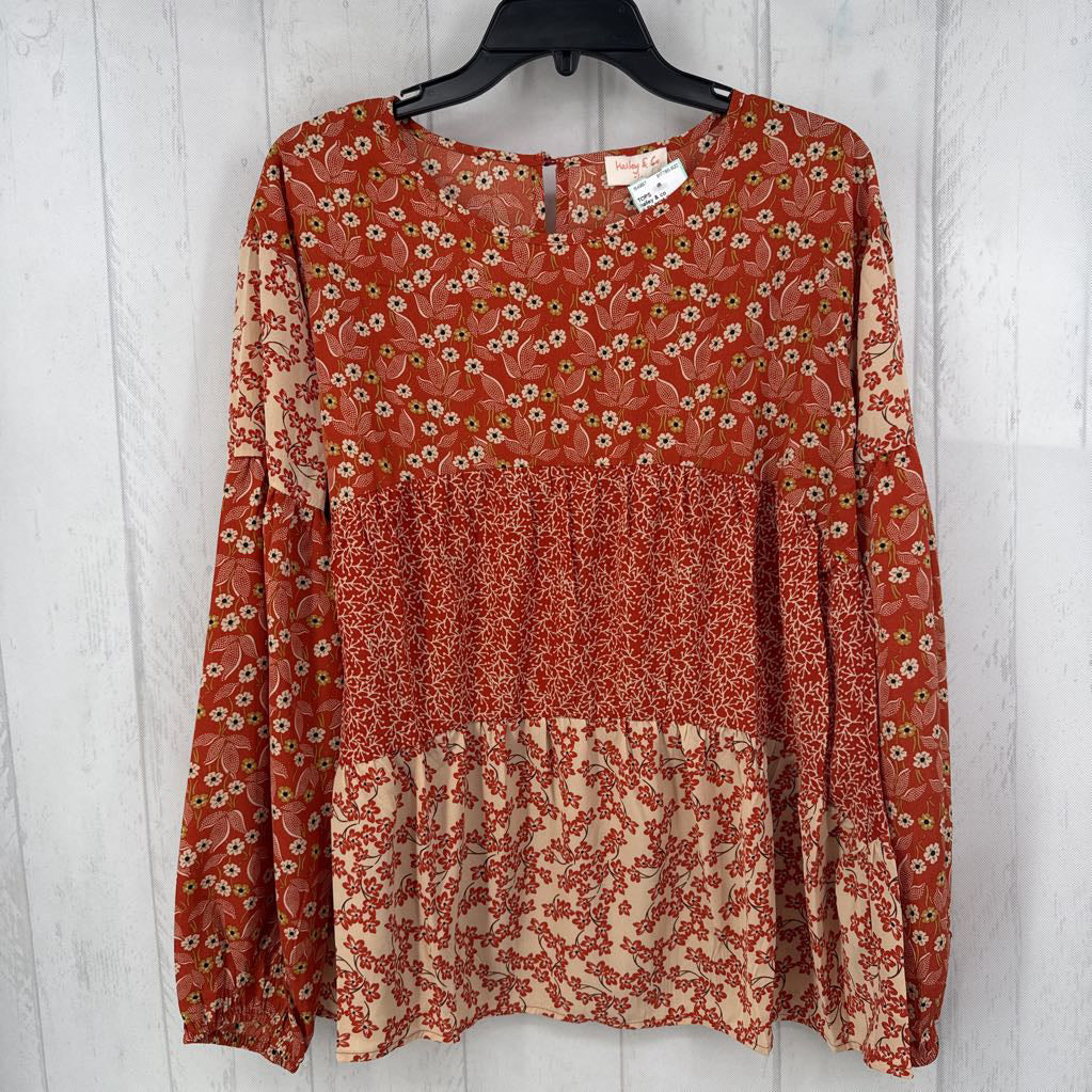 S flo print tiered l/s top