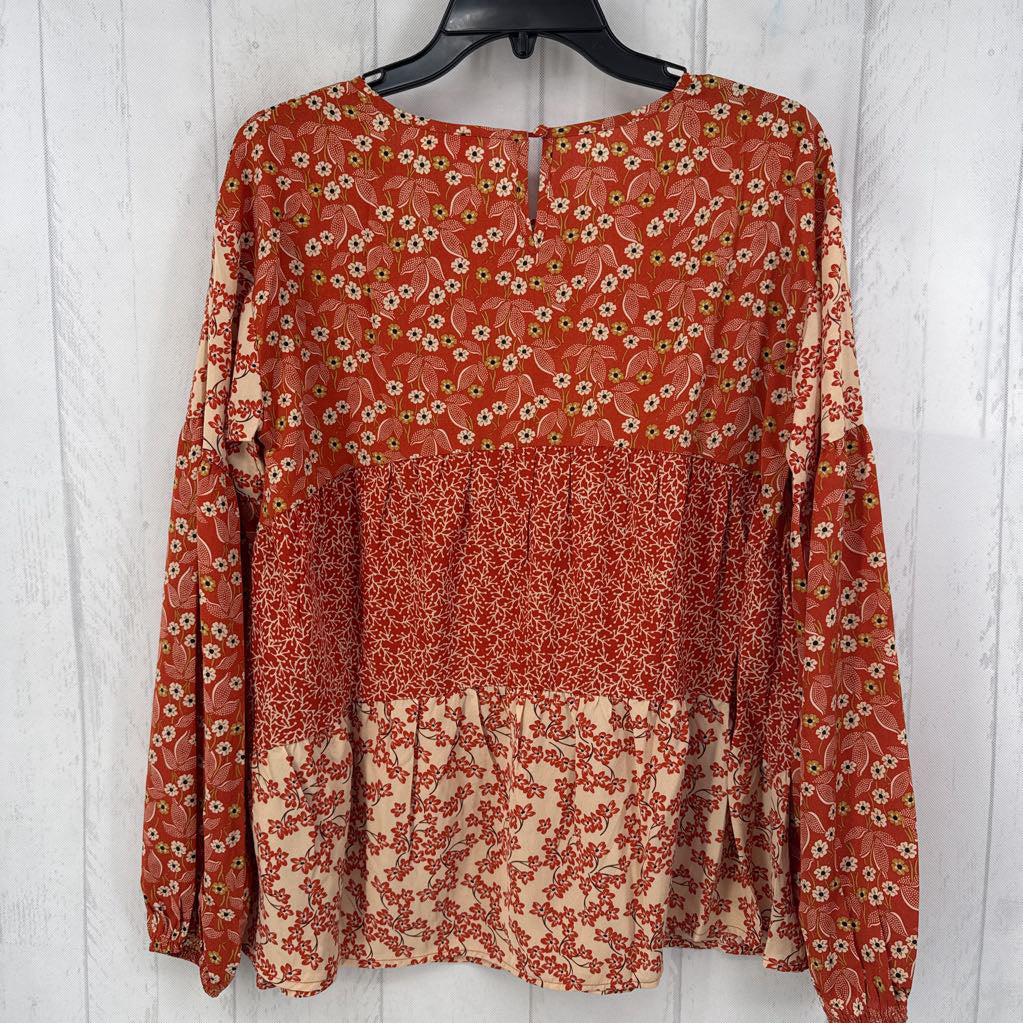 S flo print tiered l/s top