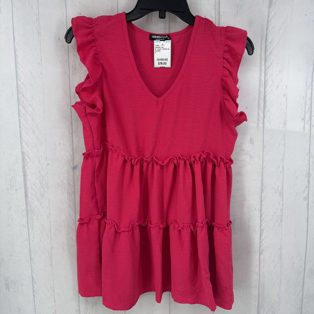 S v-neck ruffled slv tiered top