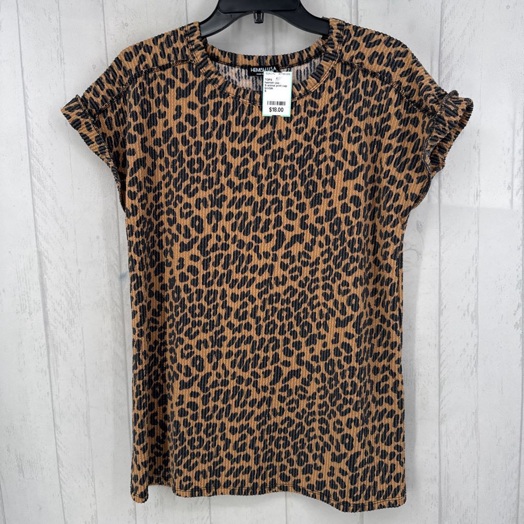 S animal print cap slv top