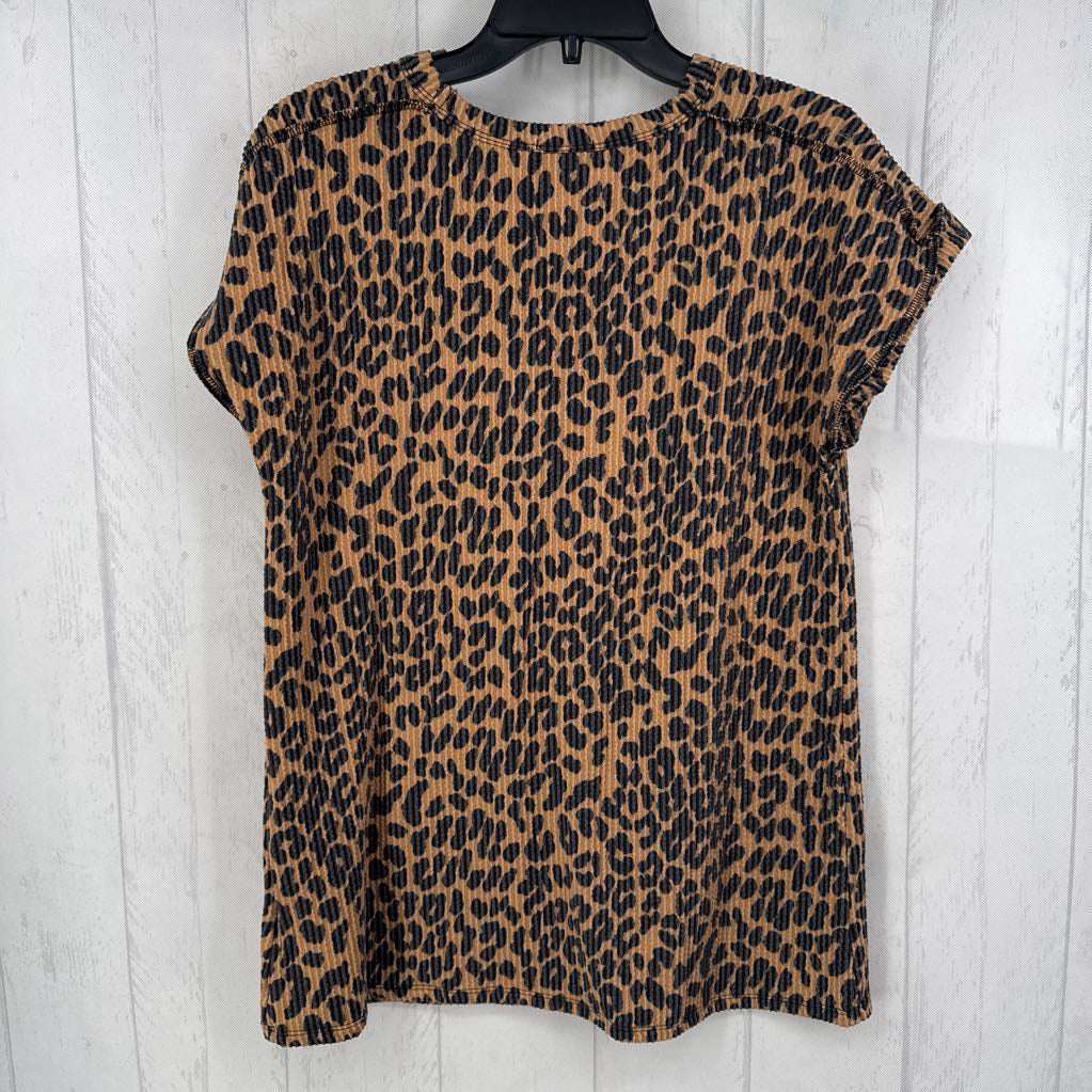 S animal print cap slv top