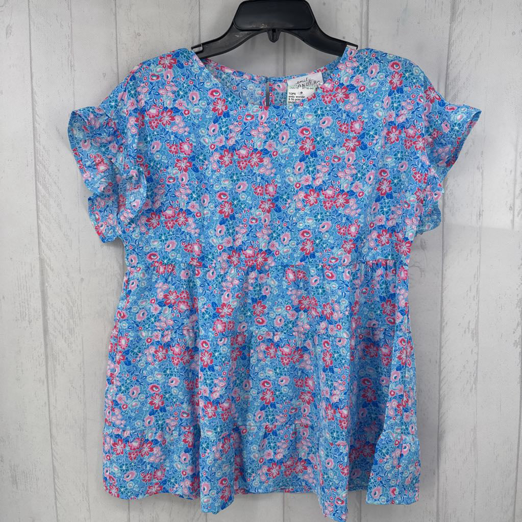 S flo print tiered flutter slv top