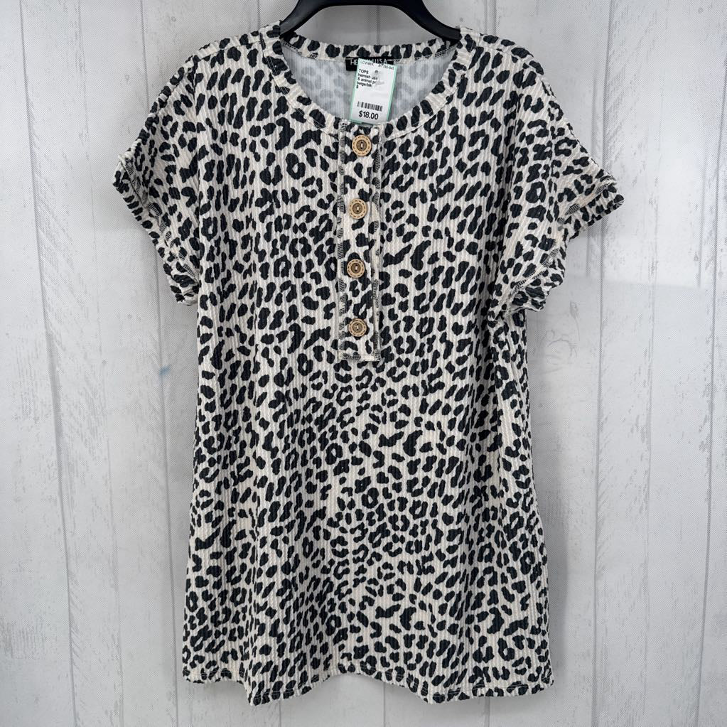 S animal print button front s/s top